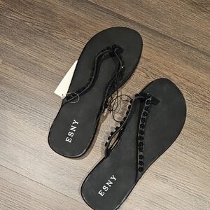 ESNY Black Beaded T-Strap Sandals for Women NWT, SZ 10